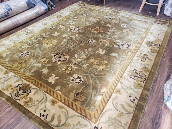 8x10 Tibetan Rug, Green & Beige Floral Rug, Large Handmade Wool Rug, photo 2 of 11