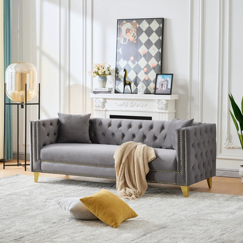 3 Seater Deep Seat Sofa, Sofa With Button Nailhead, Square Arm by Unique Piece Furniture