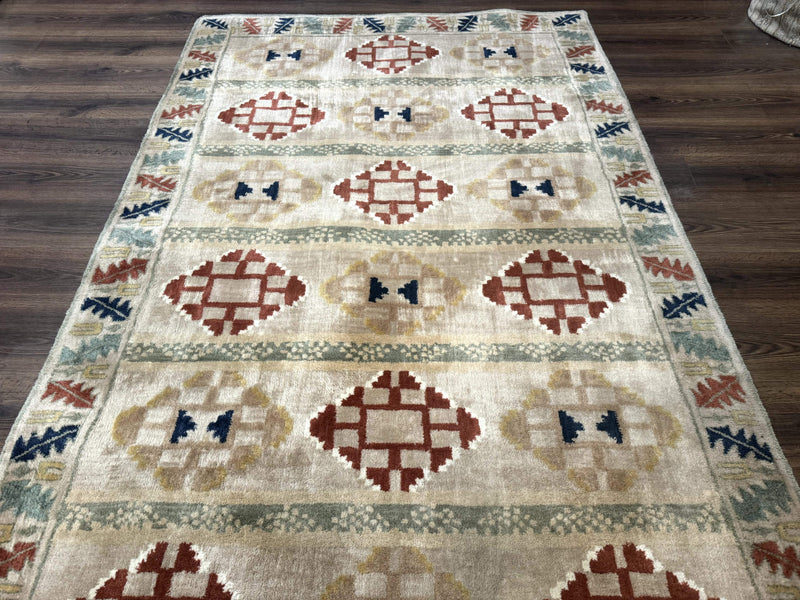 Geometric Design Area Rug 5x8, Beige and Rust Red by Jewel Rugs