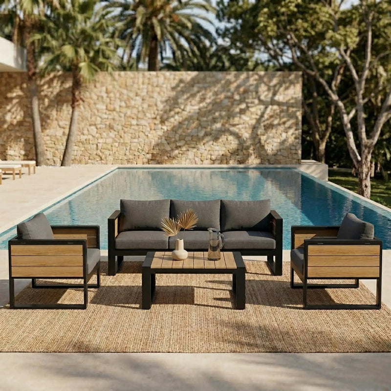 Aluminum Frame Large 4-Piece Outdoor Patio Furniture Set for 5 Person by HouseOfZazla