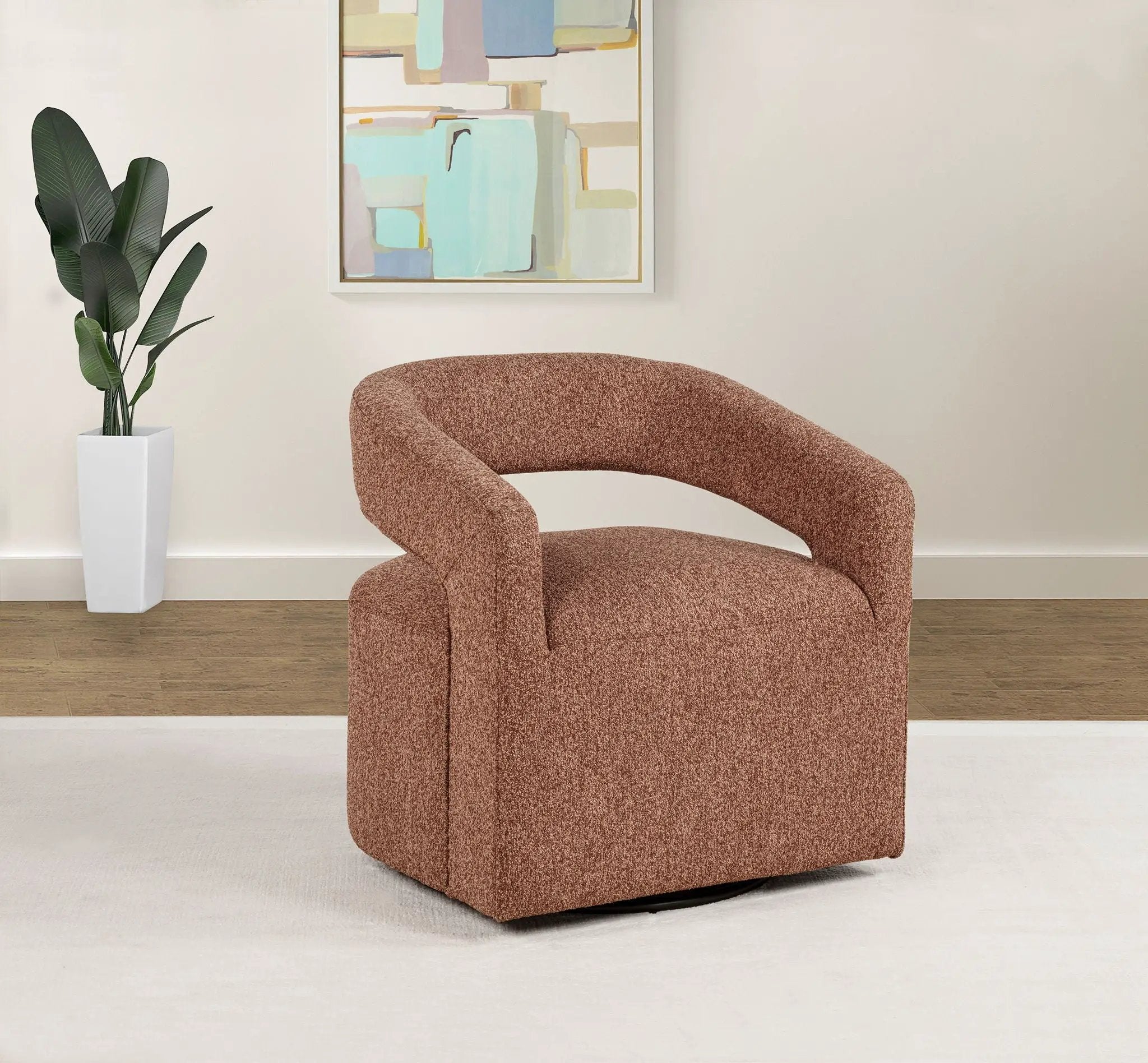 Westhill Boucle Upholstered Swivel Accent Chair Berry by Unique Piece Furniture