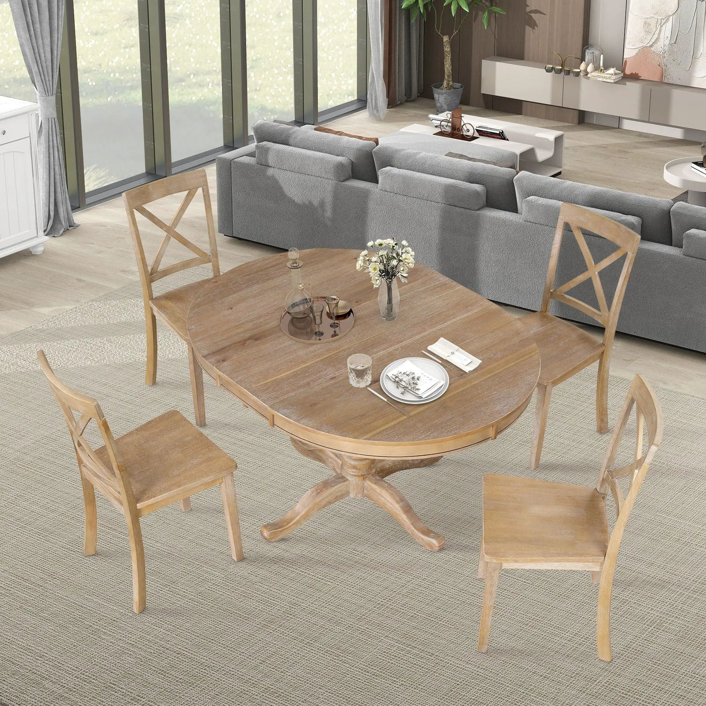 Modern Dining Table Set For 4, Round Table And 4 Kitchen Room Chairs, 5 Piece Kitchen Table Set For Dining Room, Dinette, Breakfast Nook by Unique Piece Furniture
