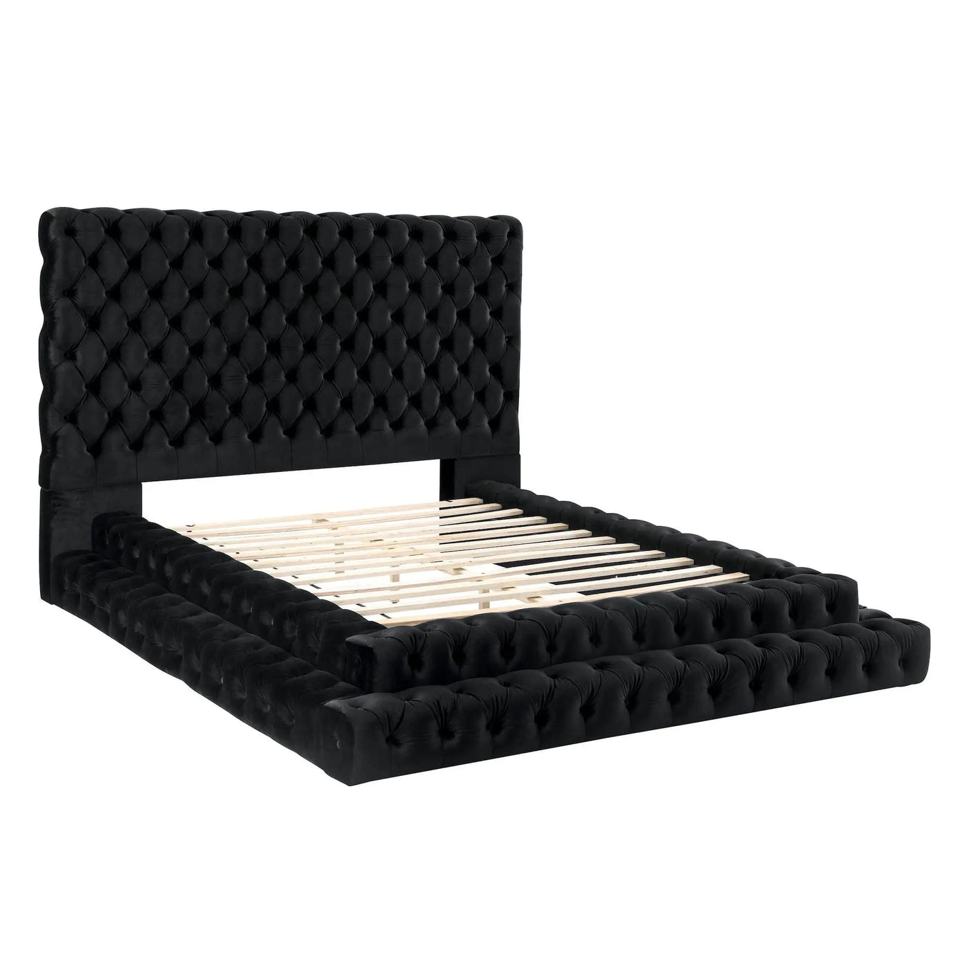 Tufted Oversized Headboard Platform Bed With Fully Upholstered Frame by HouseOfZazla