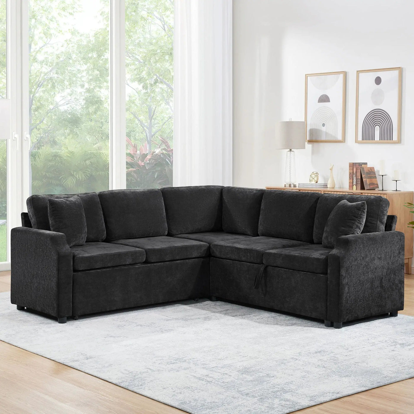 Modern L Shaped Sectional Sofa Bed With Hidden Storage Upholstery by Unique Piece Furniture