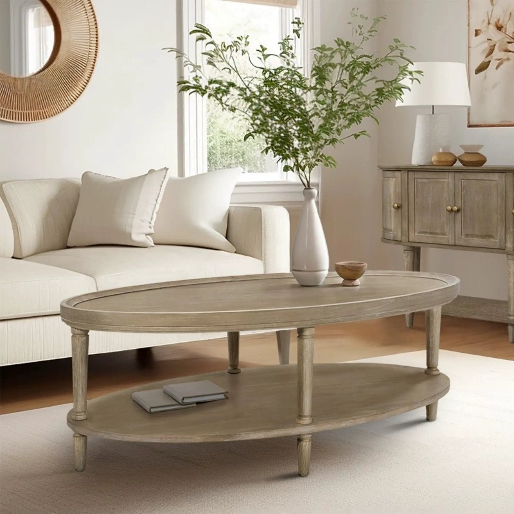 Bedford - Oval Coffee Table With Shelf - Natural by HouseOfZazla