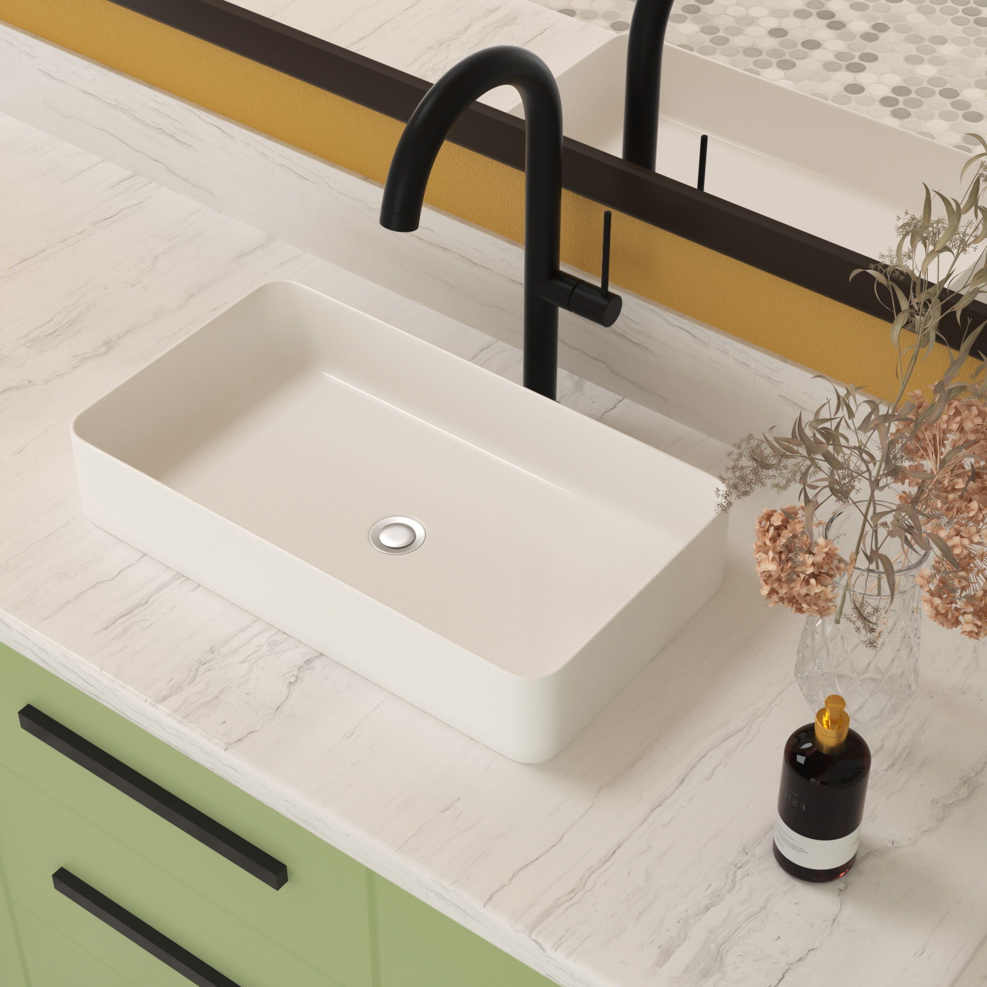 Modern Ceramic Rectangular Bathroom Vessel Sink With European Design by HouseOfZazla