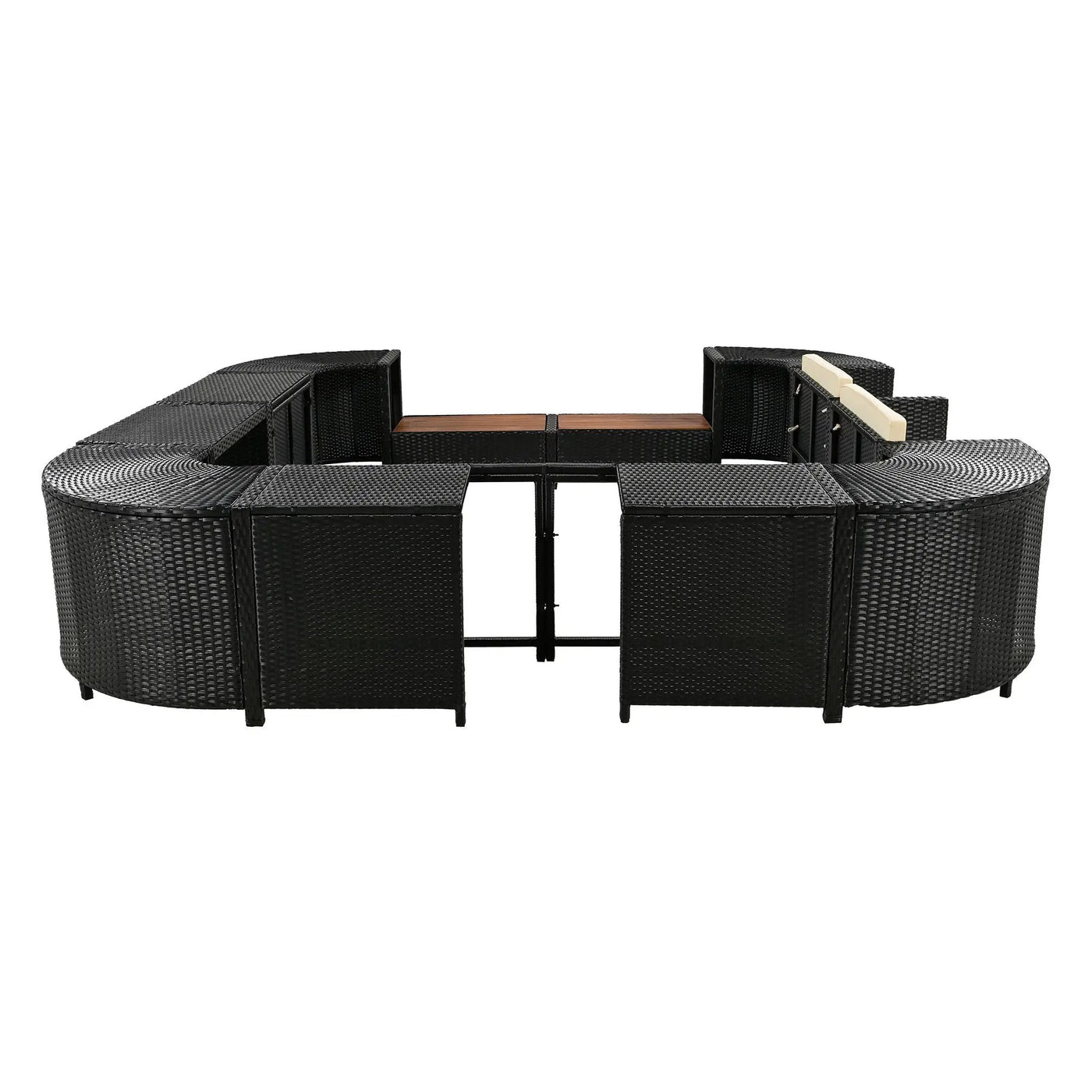 Spa Surround Spa Frame Quadrilateral Outdoor Rattan Sectional Sofa Set With Mini Sofa, Wooden Seats And Storage Spaces by HouseOfZazla