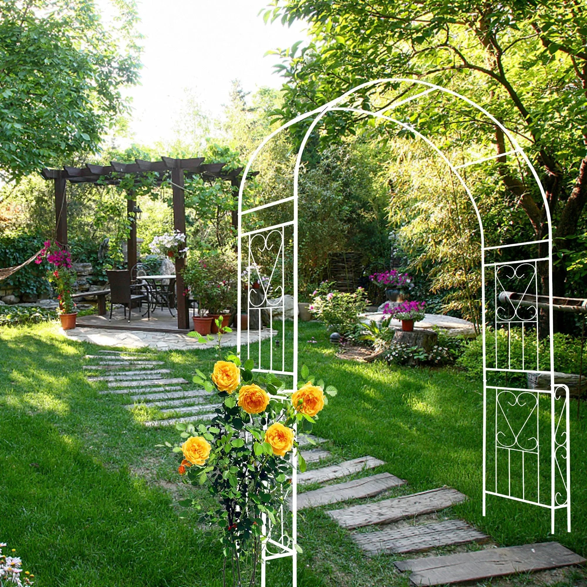 Metal Garden Arch W55'' x H94.5'' - Cream White Outdoor Arbor by HouseOfZazla