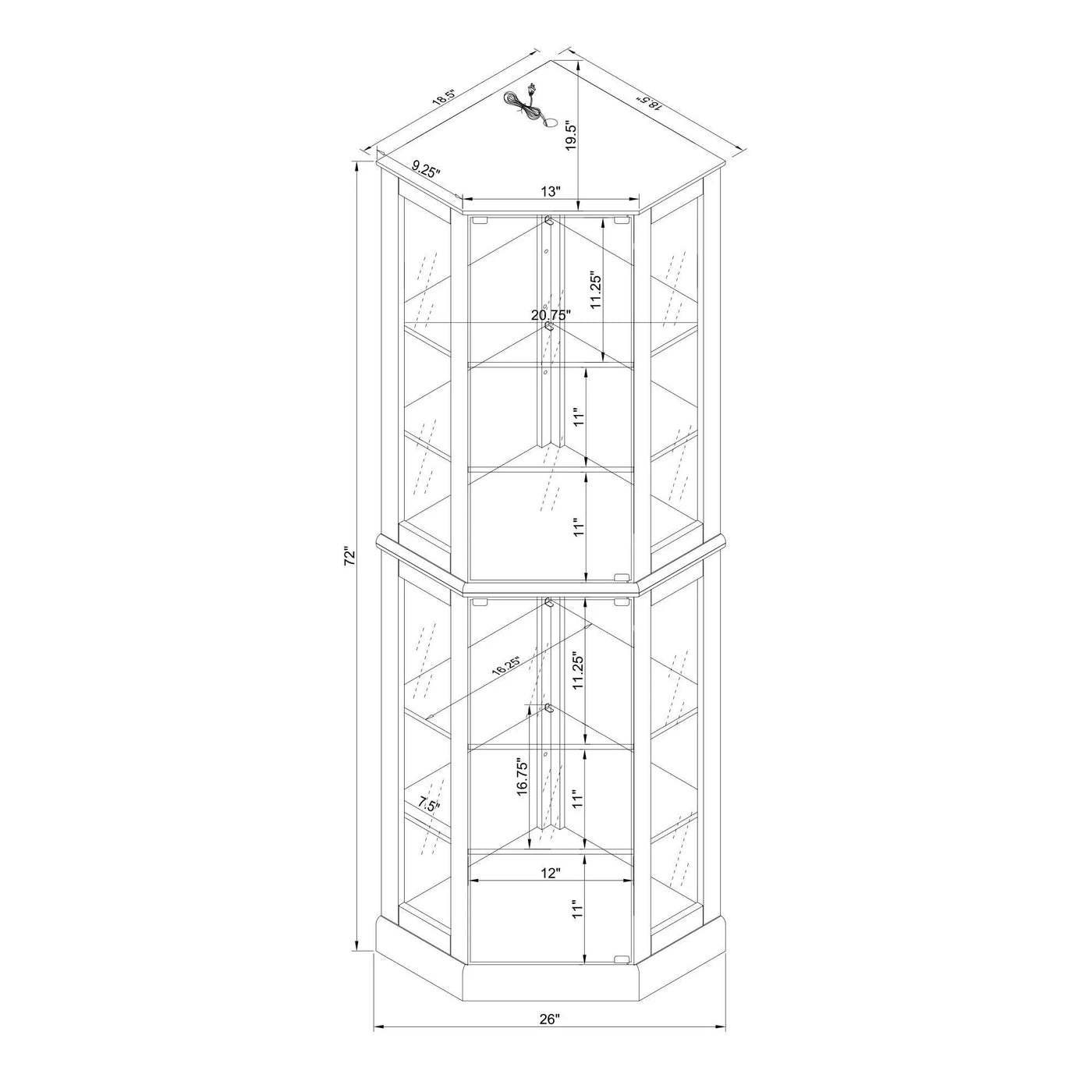 6 Shelf Corner Curio Display Cabinet With Lights, Mirrors And Adjustable Shelves by HouseOfZazla