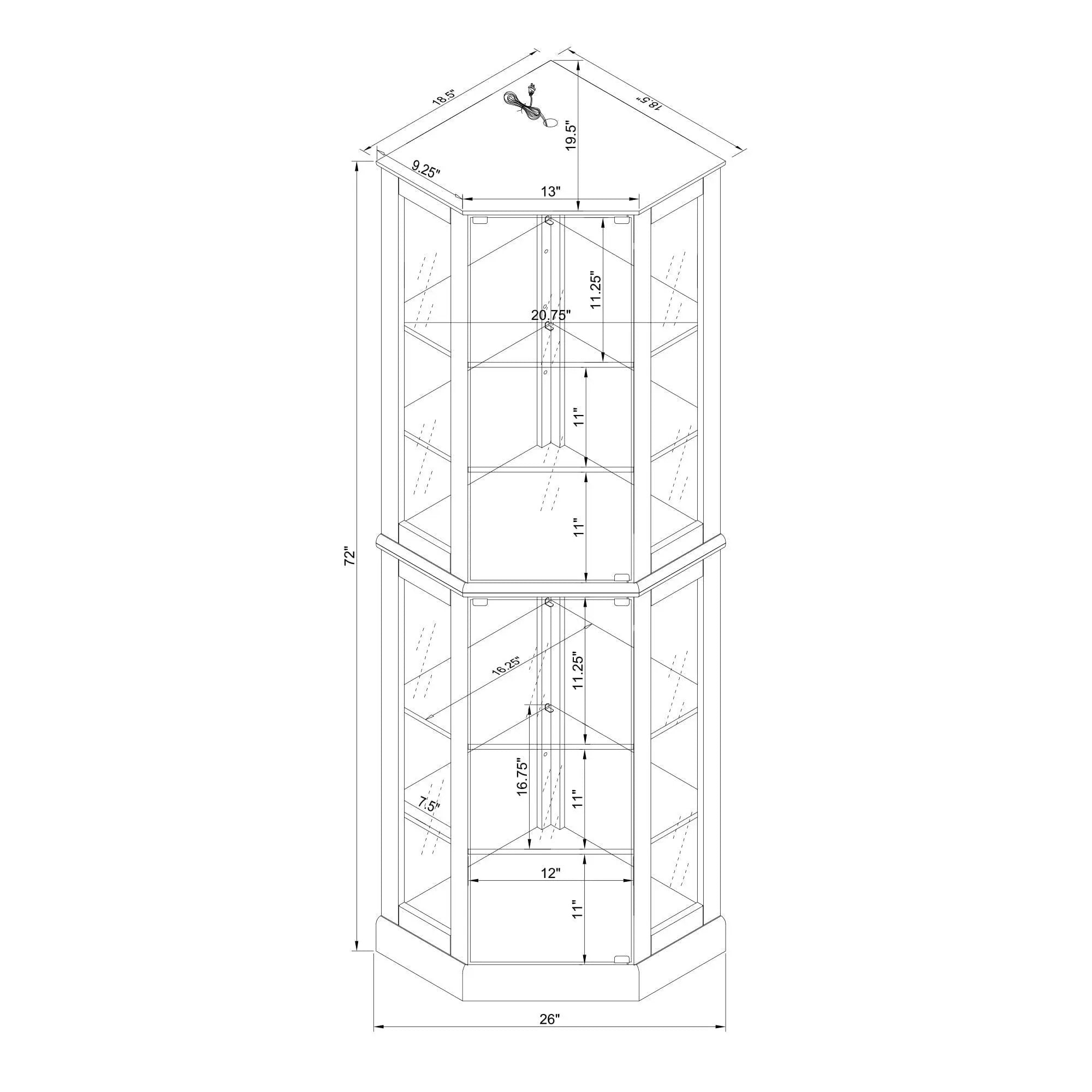 6 Shelf Corner Curio Display Cabinet With Lights, Mirrors And Adjustable Shelves (E26 Light Bulb Not Included) by Unique Piece Furniture