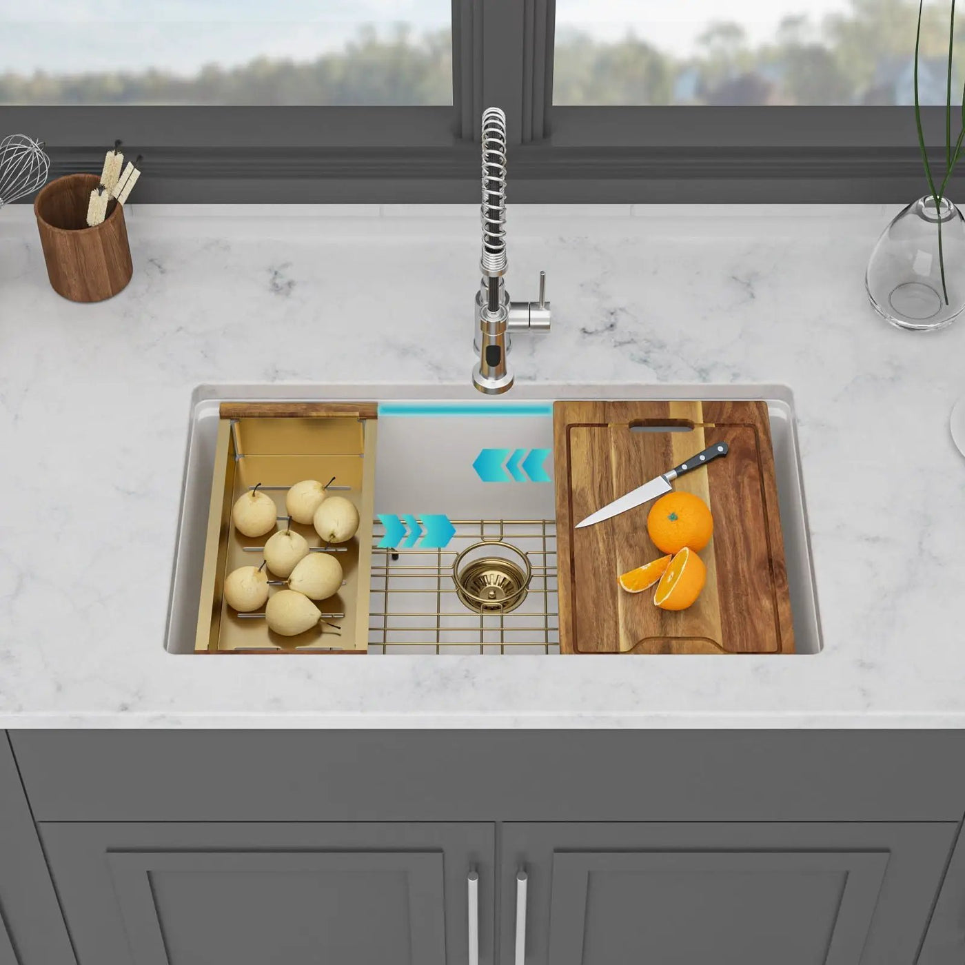 Quartz Composite Kitchen Sink With Undermount Design, Durable Single Bowl Workstation by HouseOfZazla