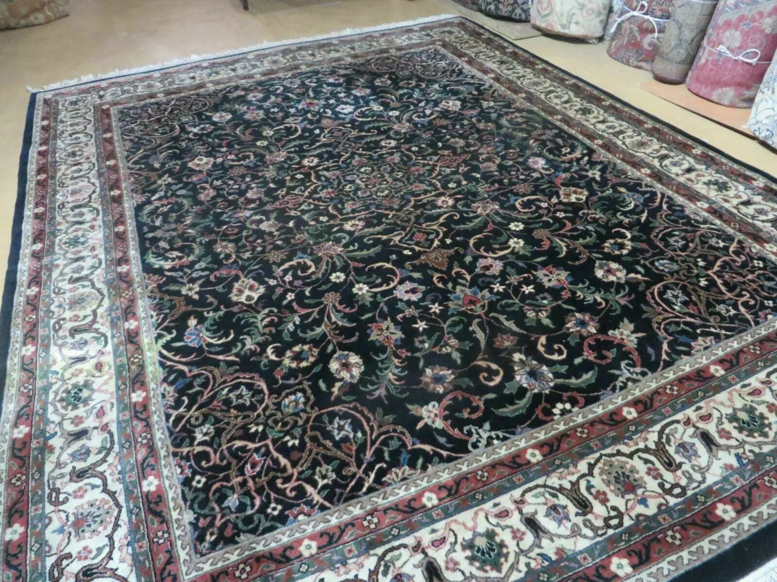 Indo Persian Rug 8x10, Wool Handmade Floral Carpet by Jewel Rugs