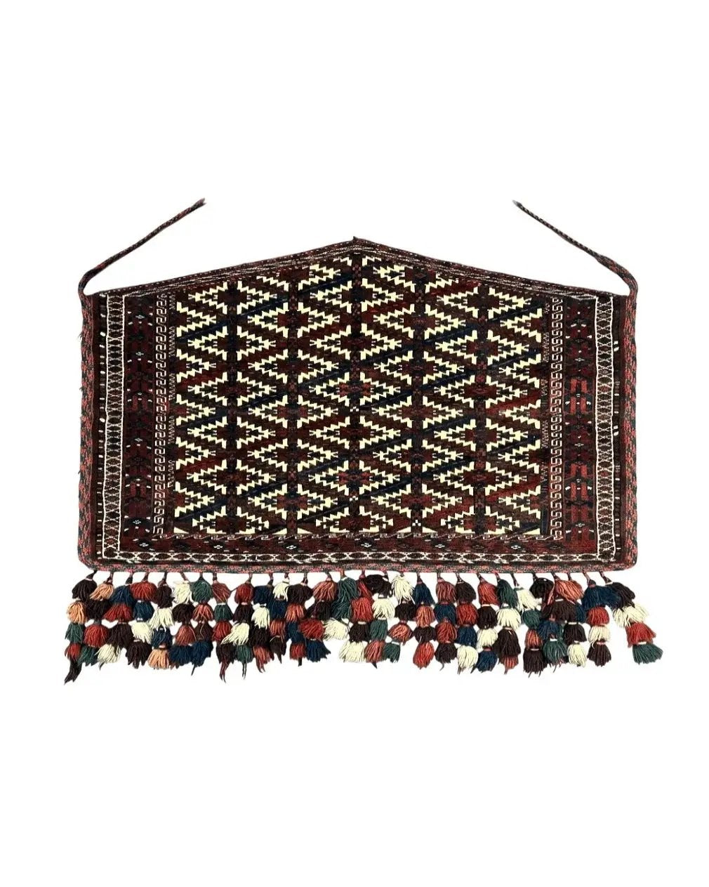 Antique Turkoman Camel Trapping, Turkoman Asmalyk, Red Black Ivory, Handmade, Hand Knotted Tribal Collectible Rug, Rare by Jewel Rugs