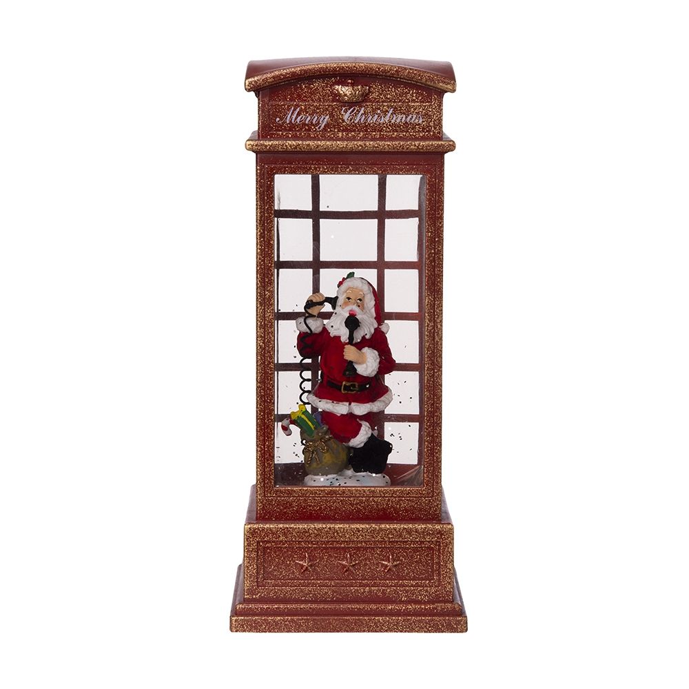 Christmas Lighted Water Spinning Phone Booth with Santa On Phone - Red & White, photo 10 of 11