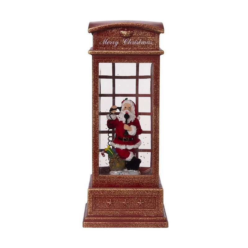 Christmas Lighted Water Spinning Phone Booth with Santa On Phone - Red & White, photo 10 of 11