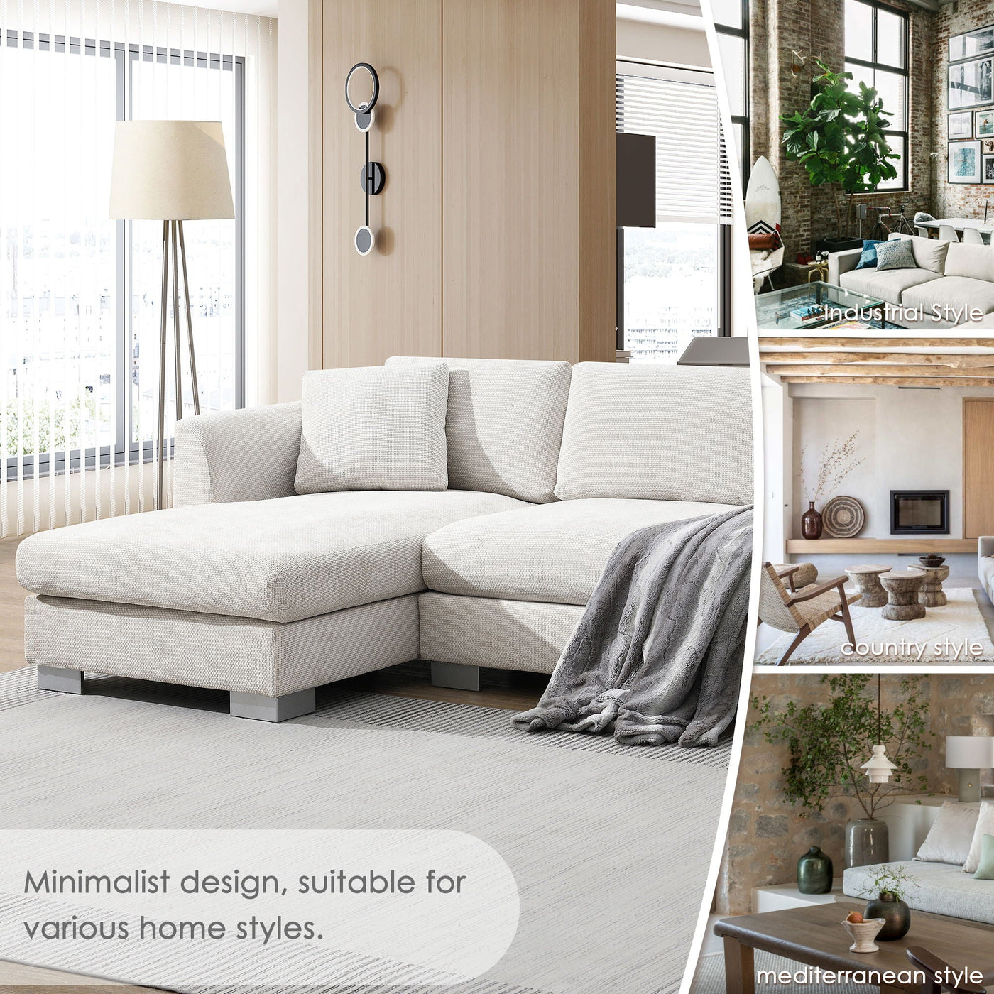 Modern Cloud Sectional Sofa L Shaped Luxury Couch Set With 2 Free Pillows 4 Seat With Oversized Chaise by Unique Piece Furniture