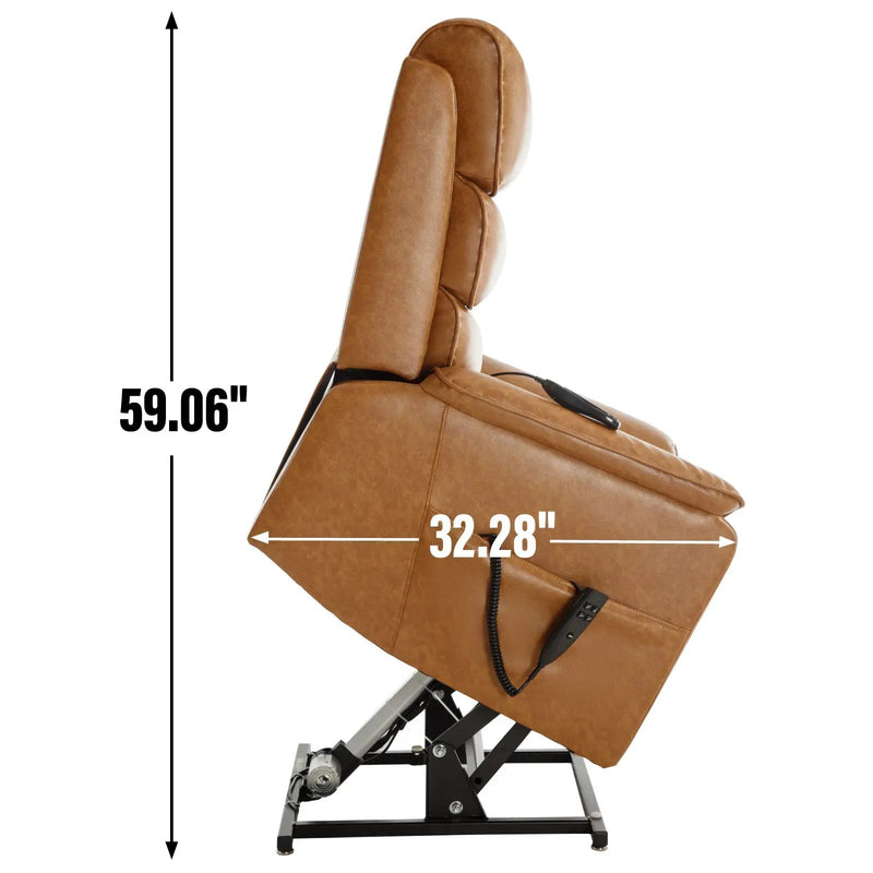 Brown Leatheraire Dual Motor Power Lift Recliner Chair by HouseOfZazla