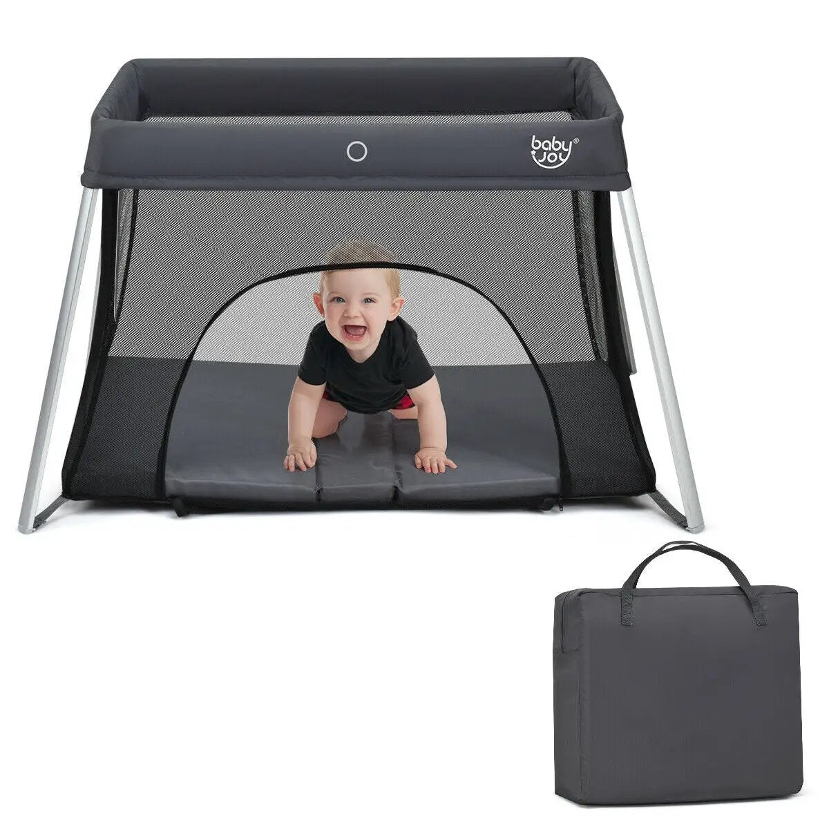 Lightweight Foldable Baby Playpen w/ Carry Bag-Dark Gray by DirectDeals