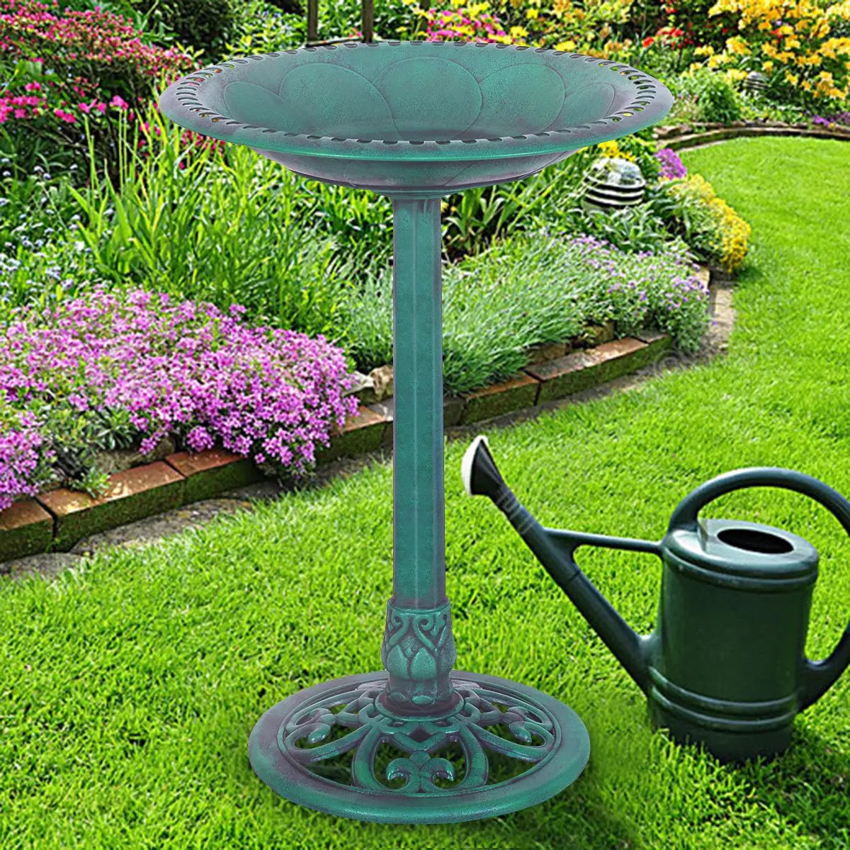 Outdoor Garden Green Pedestal Bird Bath Feeder by DirectDeals