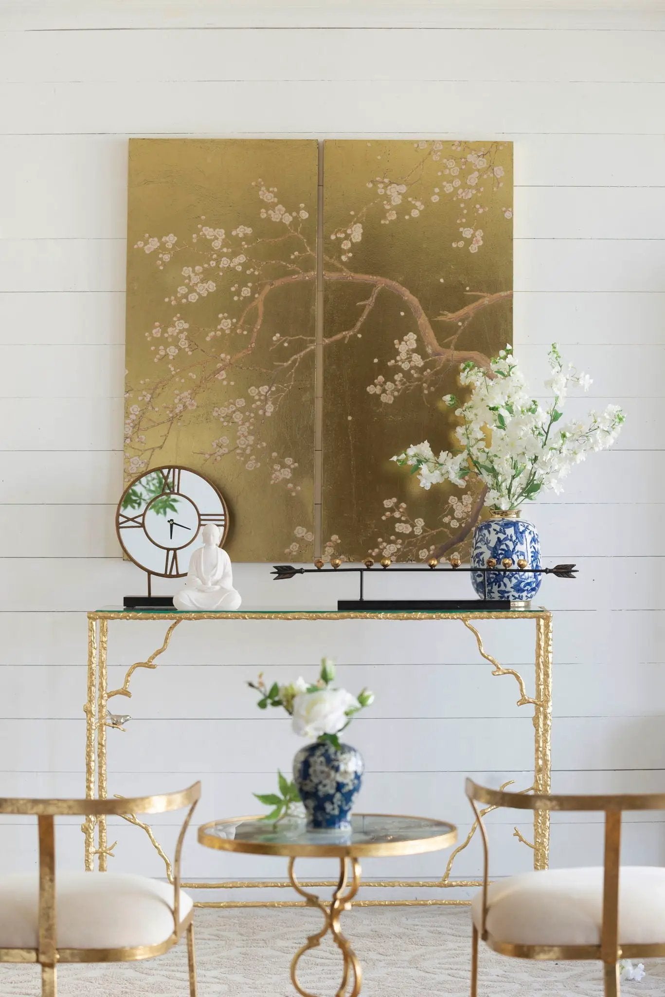 Cherry Blossom Wall Art Panels, Wall Decor For Living Room Dining Room Office Bedroom (Set of 2) - Gold by Unique Piece Furniture