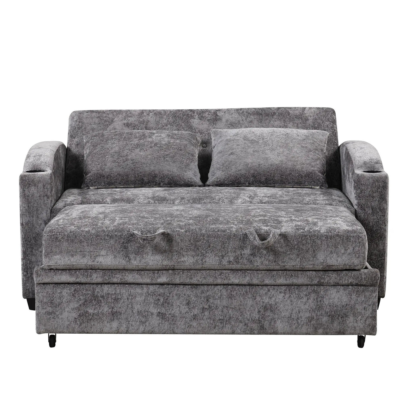 Pull Out Loveseat Sofa With Adjsutable Backrest, 2 Pillows, Cup Holders, USB Ports For Living Room by HouseOfZazla