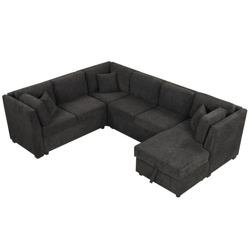 U-Shaped Sectional Sofa Pull Out Sofa Bed With Two USB Ports, Two Power Sockets, Three Back Pillows And A Storage Chaise For Living Room by HouseOfZazla
