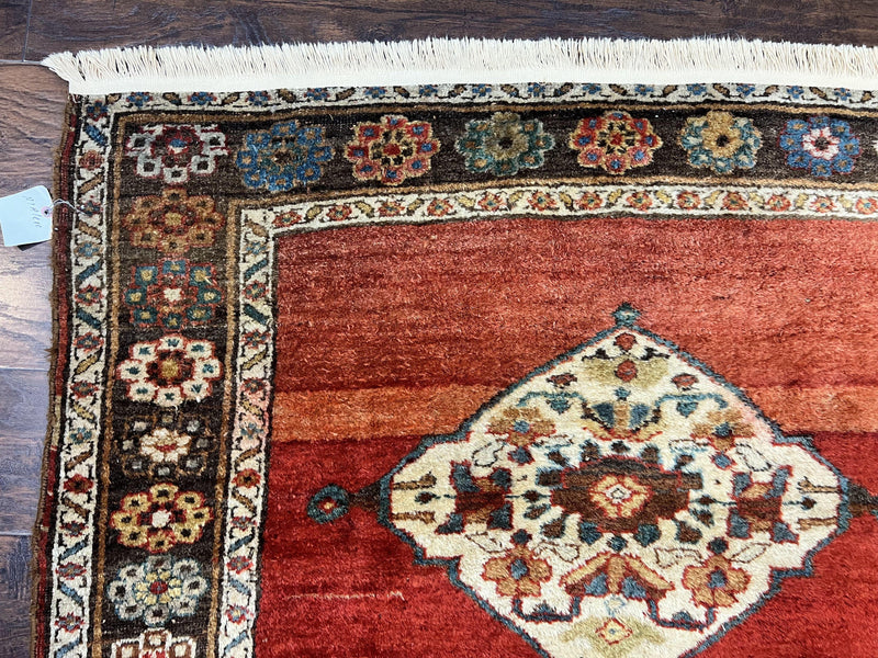 Antique Persian Bidjar Rug 4x8, Triple Medallions, Handmade Oriental Carpet, 1920s Rug, Wool Rug, Red by Jewel Rugs