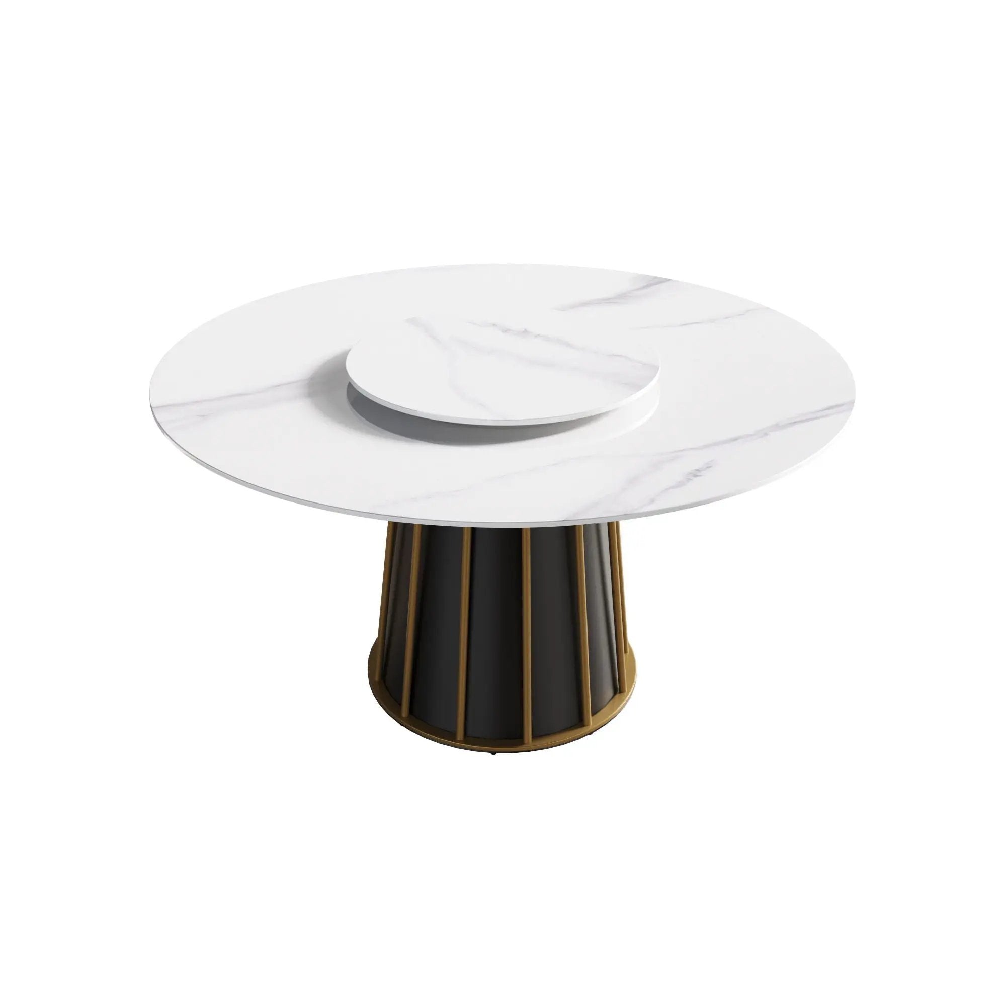 53.15" Modern Artificial Stone Round Panel Metal Iron Base Dining Table, Can Accommodate 6 People-23.62" Artificial Stone Turntable (Not Including Chairs) - White / Black by HouseOfZazla