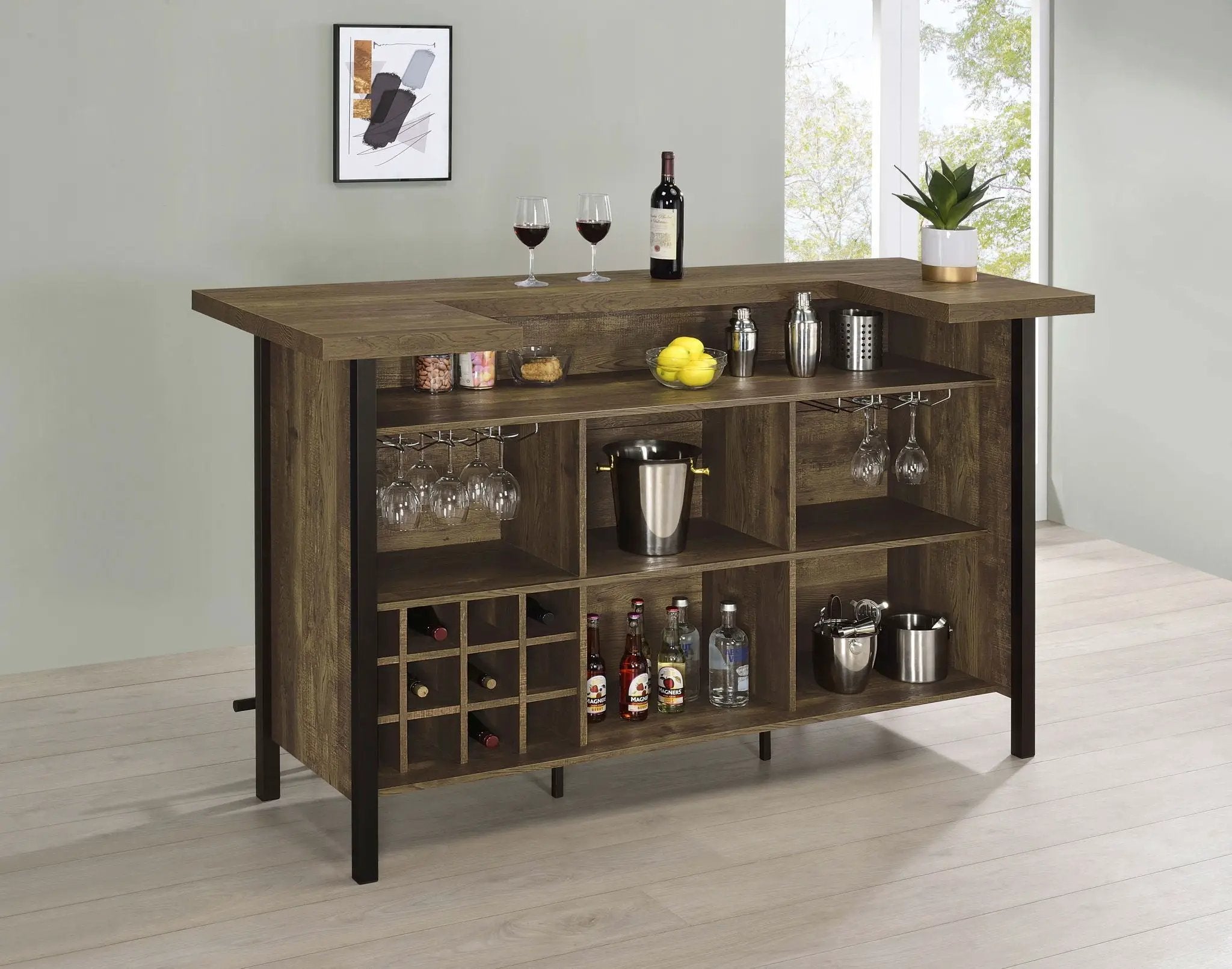 Bellemore Freestanding Home Bar Wine Cabinet Rustic Oak by Unique Piece Furniture