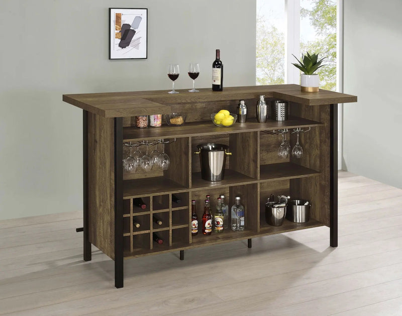 Bellemore Freestanding Home Bar Wine Cabinet Rustic Oak by Unique Piece Furniture
