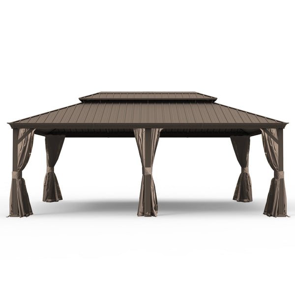 14' x 24' Hardtop Gazebo with Drainage System - Brown or Grey