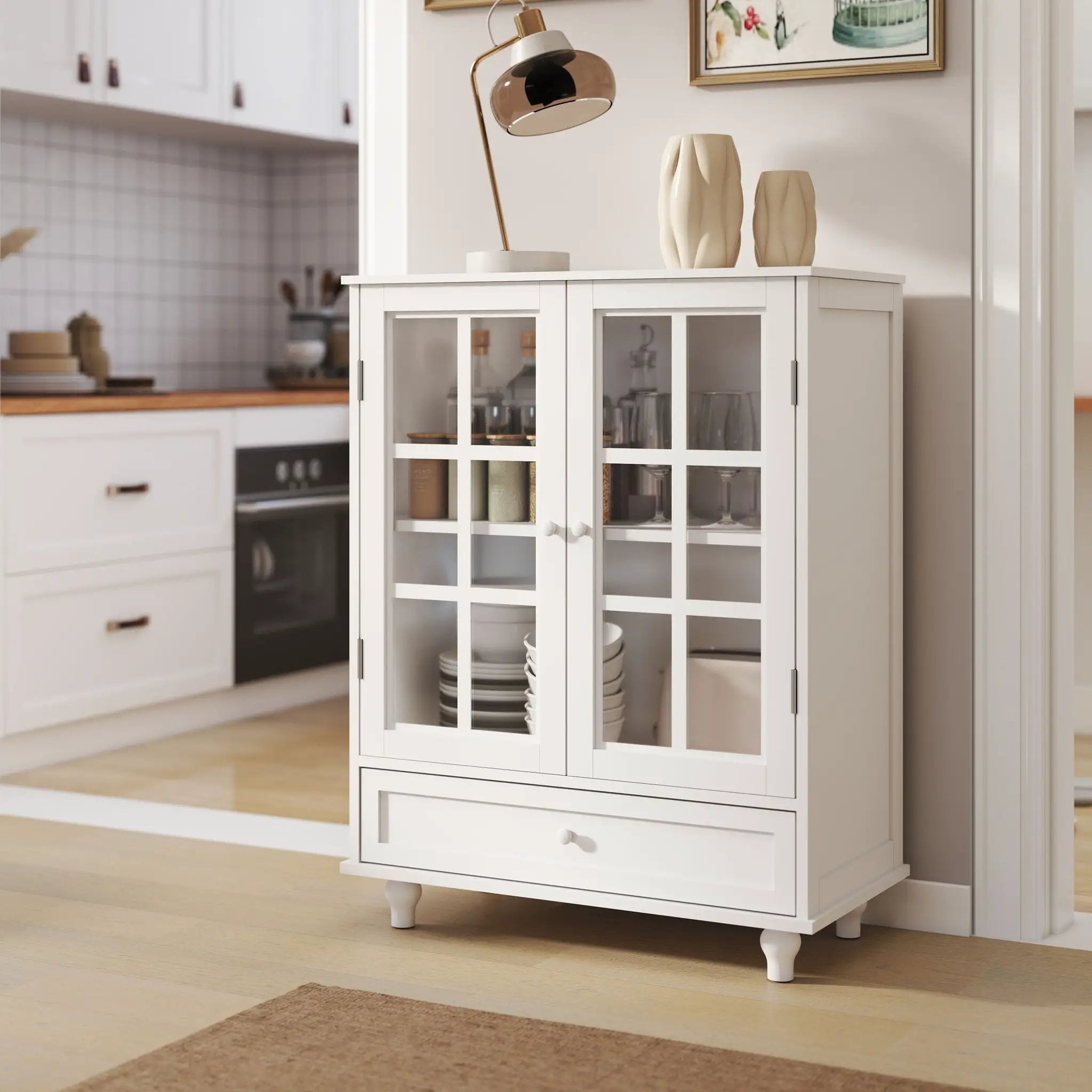 Minimalist Buffet Cabinet With Double Glass Doors And Drawer by HouseOfZazla