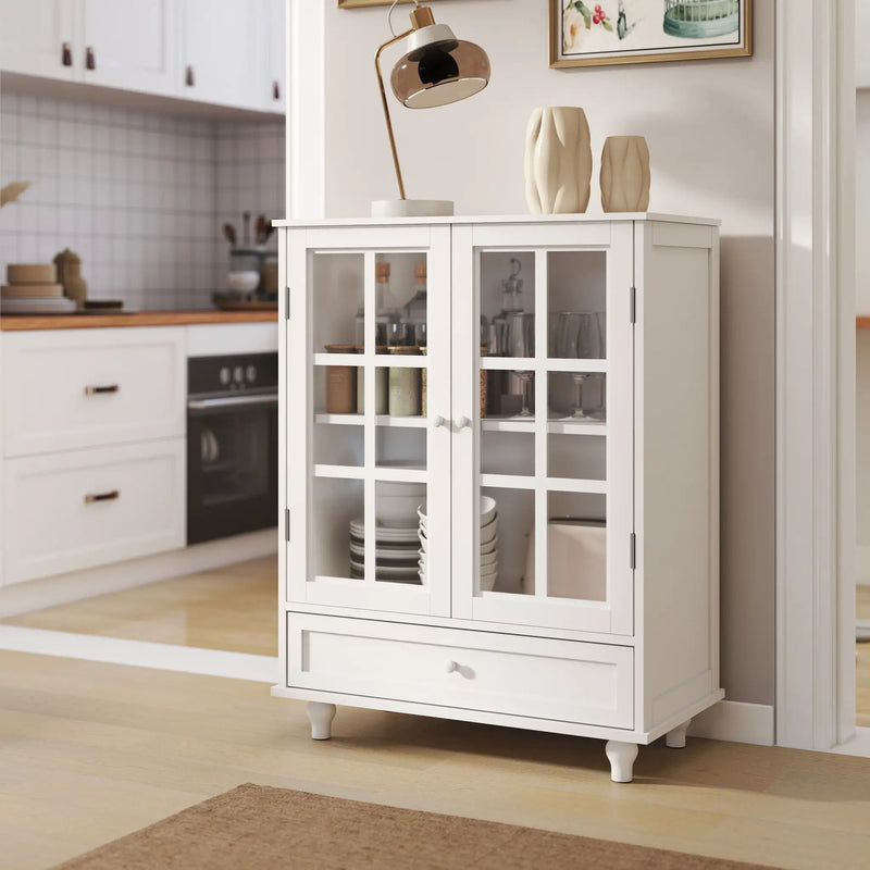 Minimalist Buffet Cabinet With Double Glass Doors And Drawer by HouseOfZazla