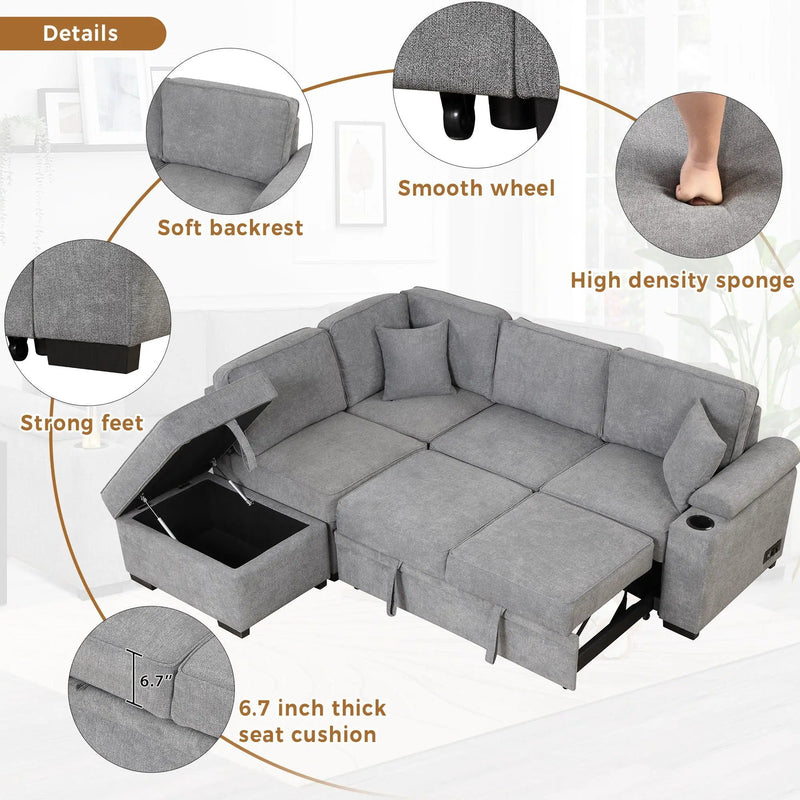 Sleeper Sofa Bed, 2 In 1 Pull Out Sofa Bed L Shape Couch With Storage Ottoman For Living Room, Bedroom Couch And Small Apartment by HouseOfZazla