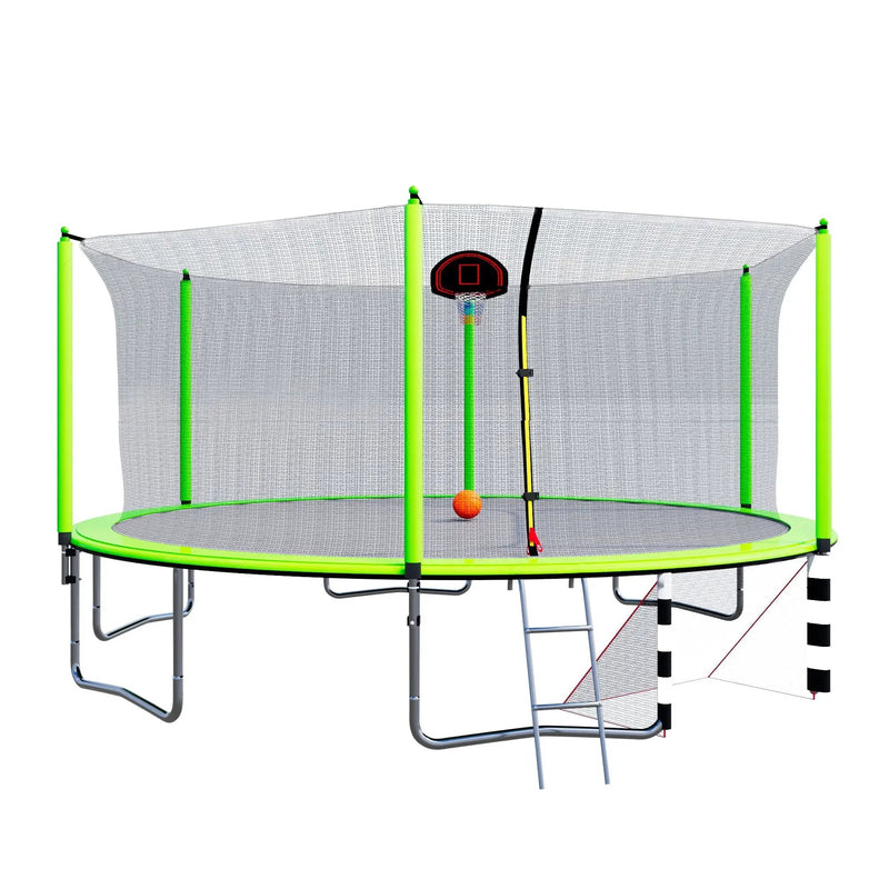 16Ft Trampoline With Basketball Hoop Pump And Ladder (Inner Safety Enclosure) With Soccer Goal by HouseOfZazla