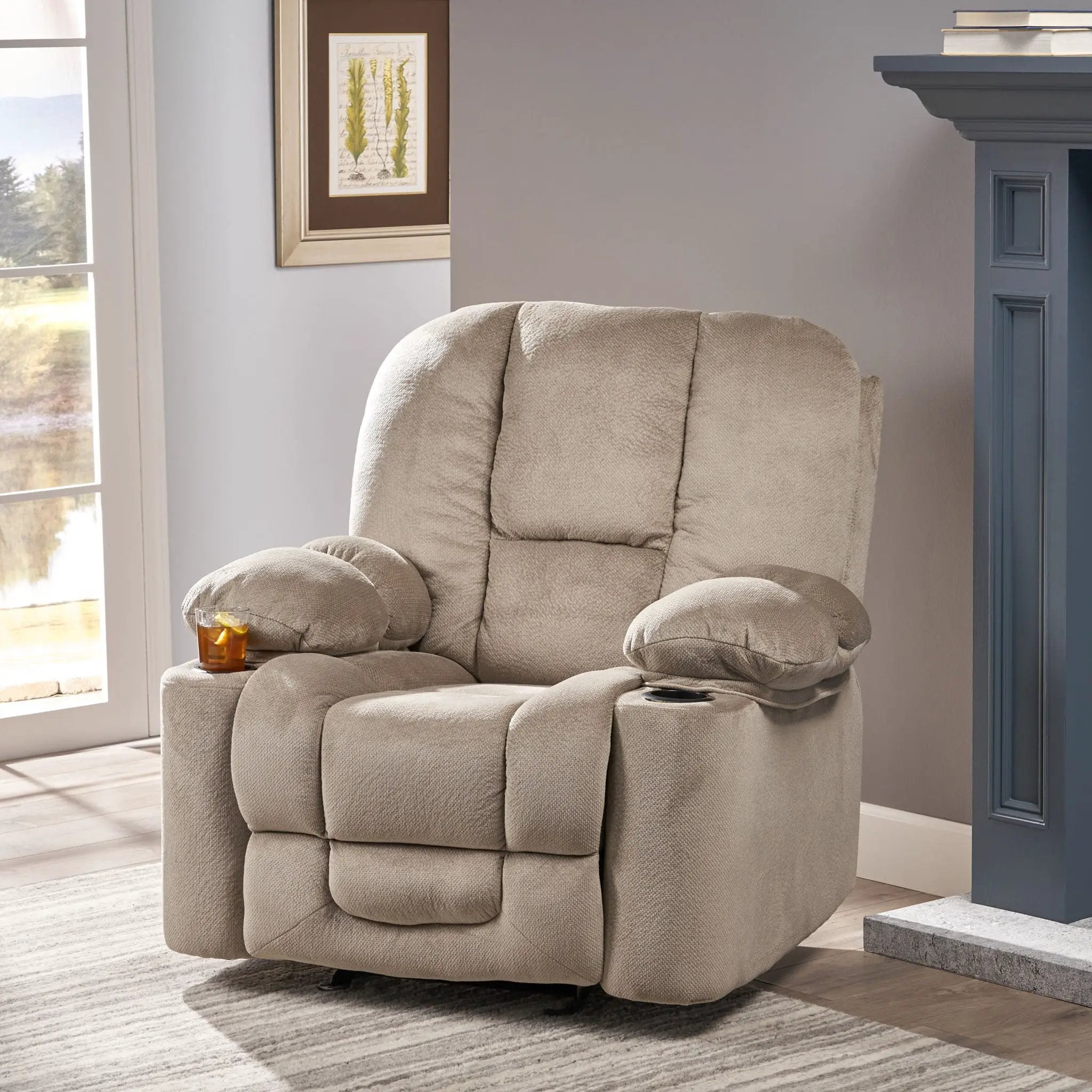 Luxurious Manual Recliner Chair With Skin-Friendly Fabric And Dual Cup Holders by Unique Piece Furniture