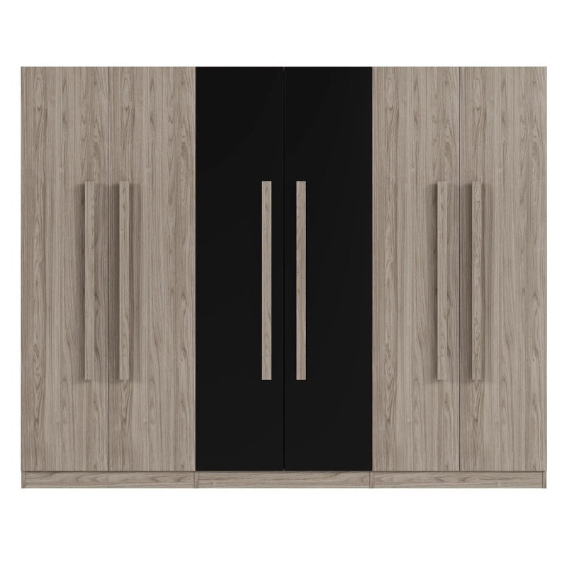 6 Doors Wardrobe Storage For Bedroom, With 2 Drawers Inside - Black / Nature by Unique Piece Furniture