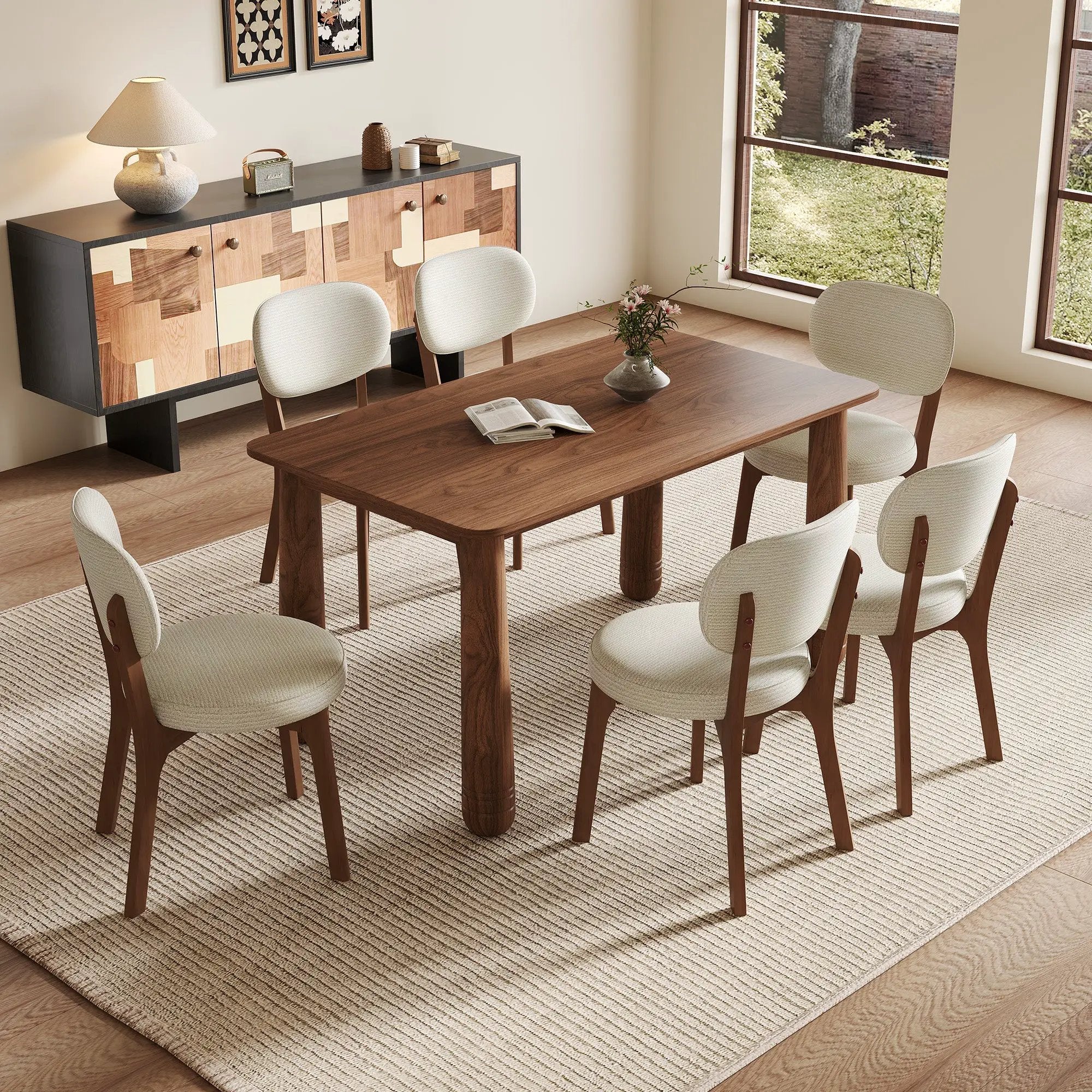 63" Solid Wood Dining Table Set with 4 Upholstered Chairs by HouseOfZazla