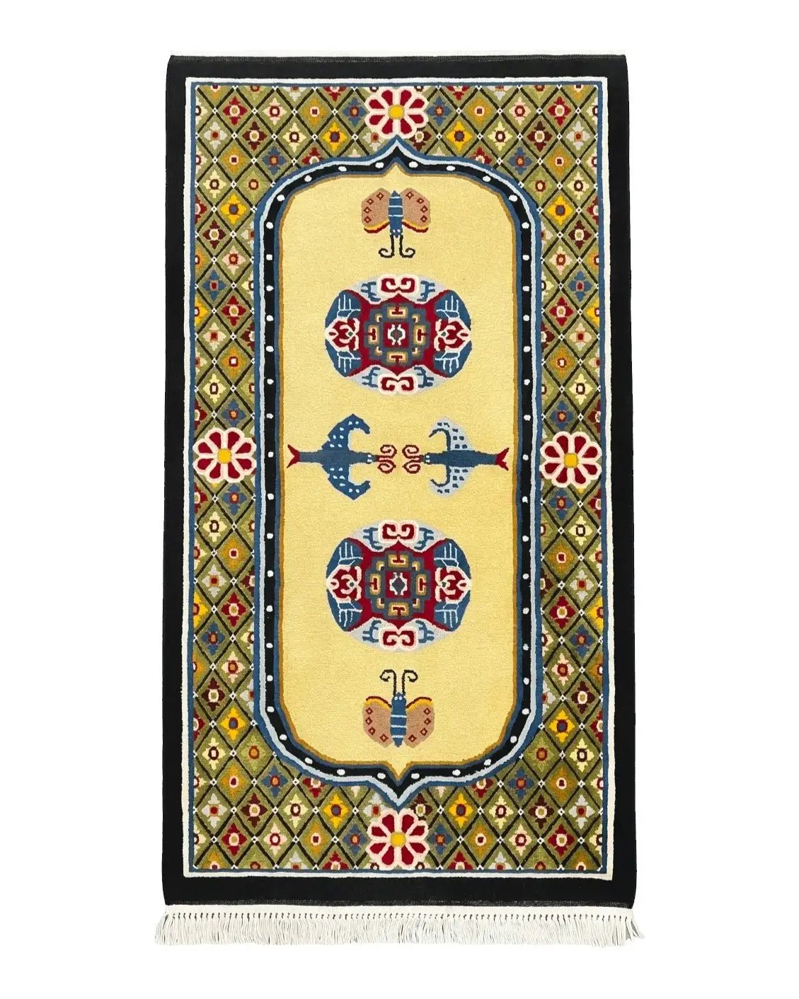 Chinese Rug 3x6 ft, Chinese Wool Rug, Tiensin Rug, Handmade Wool 3 x 6 Vintage Peking Rug, Art Deco Rug, Butterflies by Jewel Rugs