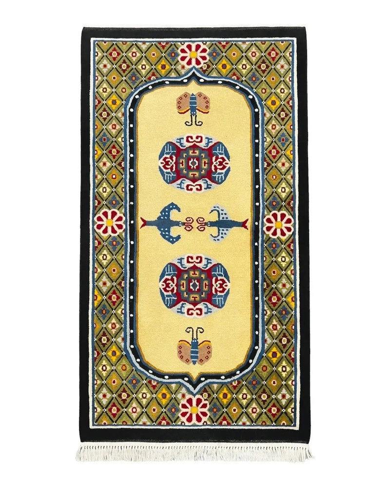 Chinese Rug 3x6 ft, Chinese Wool Rug, Tiensin Rug, Handmade Wool 3 x 6 Vintage Peking Rug, Art Deco Rug, Butterflies by Jewel Rugs