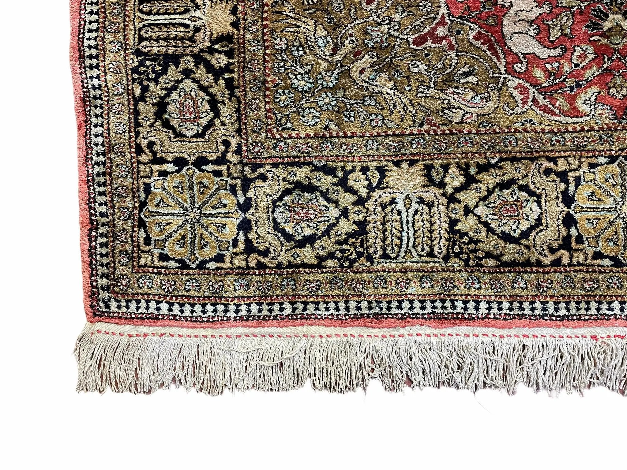 Persian Qum Silk Rug 3.8 x 5.6, Silk on Silk, Animal Pictorials, Fine 330 KPSI by Jewel Rugs