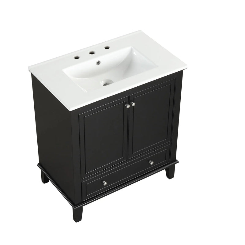 30" Bathroom Vanity With Sink Combo, Multi Functional Bathroom Cabinet With Doors And Drawer - Black by HouseOfZazla