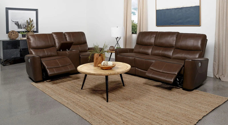 Greenfield 2-piece Power Reclining Sofa Set Saddle Brown by Unique Piece Furniture