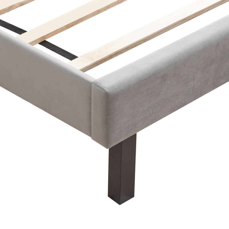 Queen Platform Upholstered Bed Button Tufted With Curve Design, Strong Wood Slat Support - Gray by HouseOfZazla