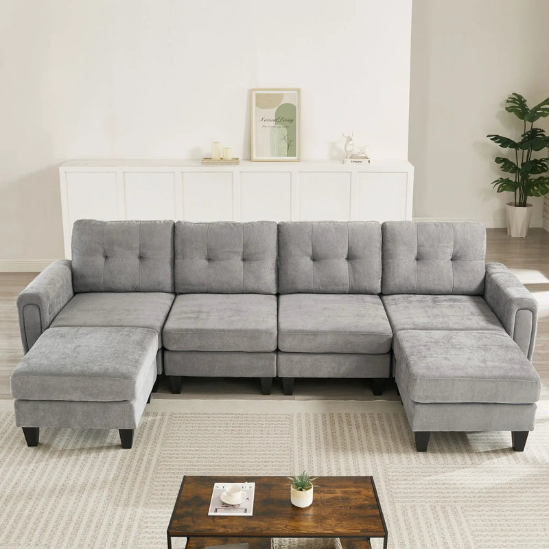 Modular Sectional Sofa With Movable Ottomans, USB Ports & Side Tables by Unique Piece Furniture