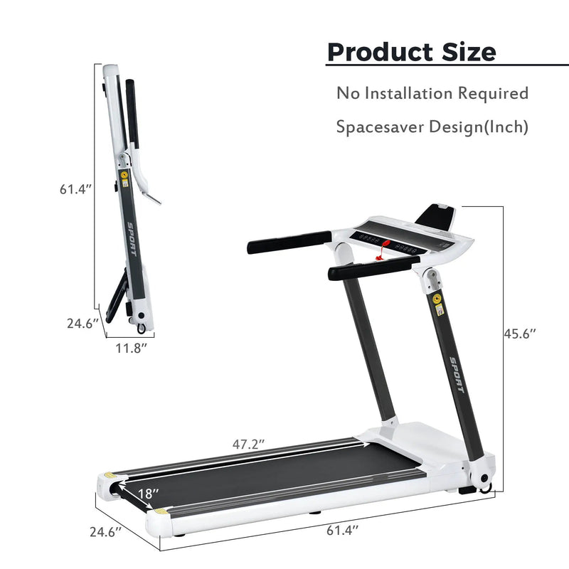 Portable Compact Treadmill, Electric Motorized 3.5Hp, 14Km / H, Medium Running Machine Motorised Gym 330Lbs, Foldable For Home Gym Fitness Workout Jogging Walking, Bluetooth Speaker App Fitime - White by HouseOfZazla