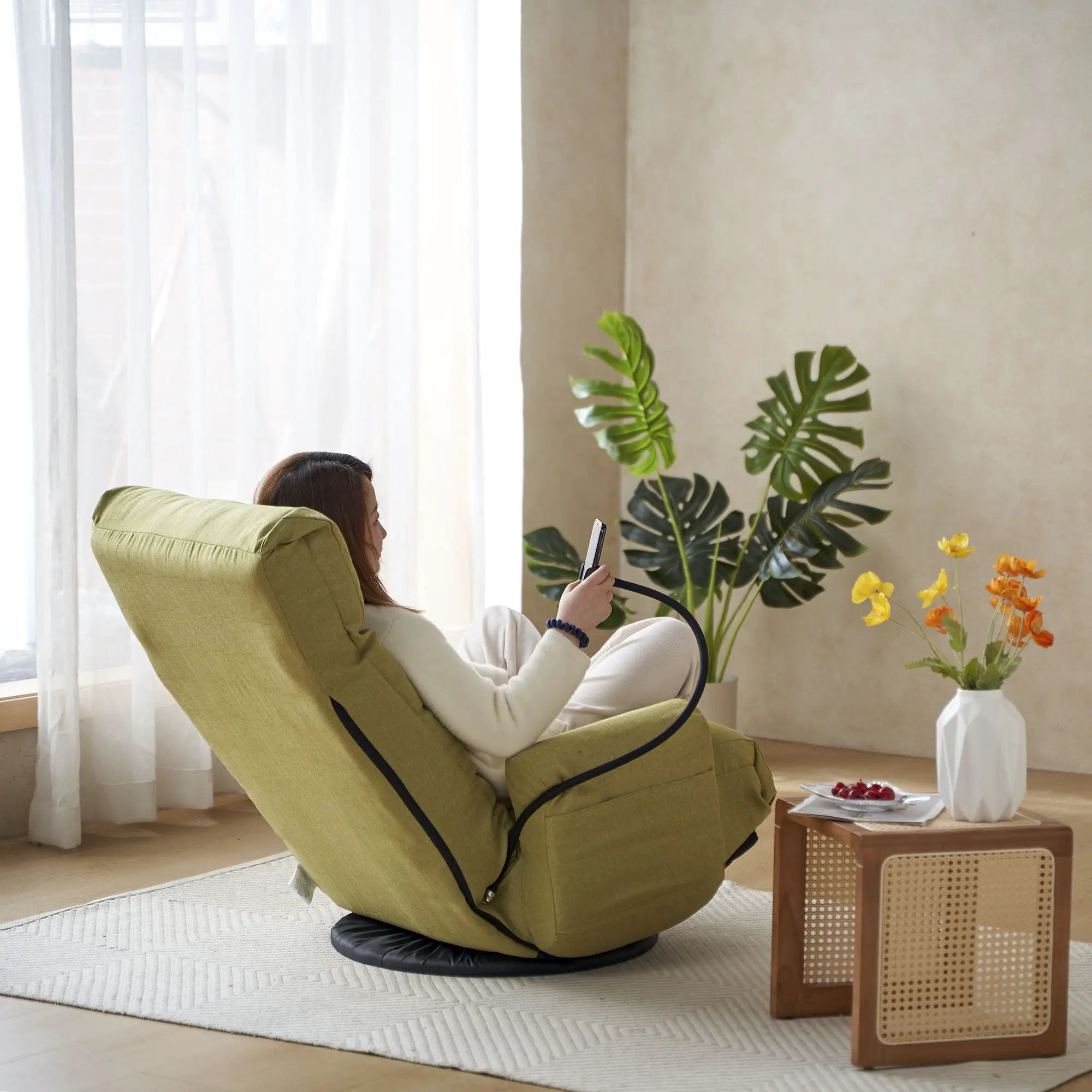 Adjustable Swivel Lounge Chair With 360 Degree Rotating Seat And Headrest Support by Unique Piece Furniture