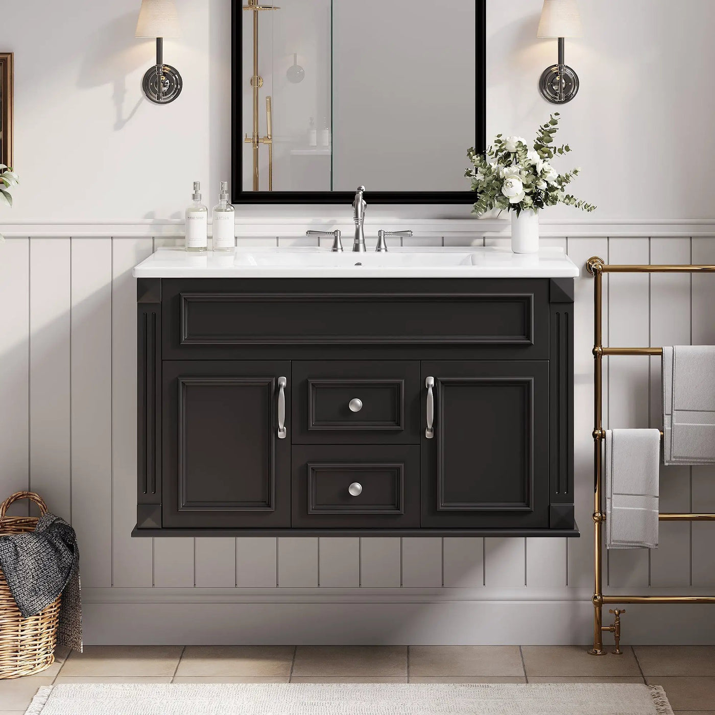 36 Inch Wall Mounted Bathroom Cabinet with Ceramic Sink and Drawers by HouseOfZazla