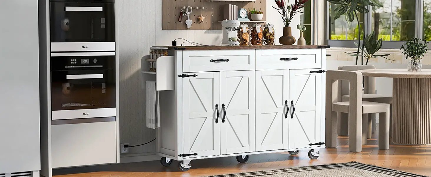 K&K 53.5'' Farmhouse Kitchen Island with Power Outlet by HouseOfZazla