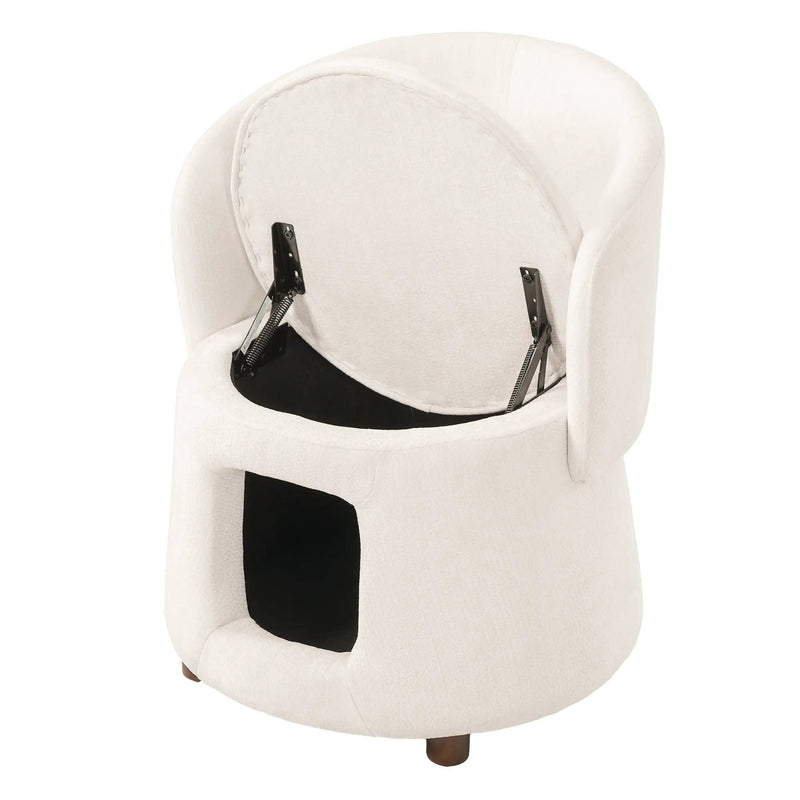 Beige Pet Friendly Chair with Hidden Pet Nook, Convertible Stool, Storage Seat by HouseOfZazla